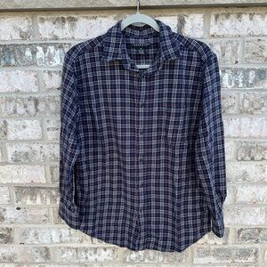 Consensus Sportswear Navy Plaid Cotton Flannel Shirt Men's M